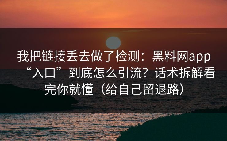 我把链接丢去做了检测：黑料网app“入口”到底怎么引流？话术拆解看完你就懂（给自己留退路）