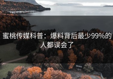 蜜桃传媒科普：爆料背后最少99%的人都误会了