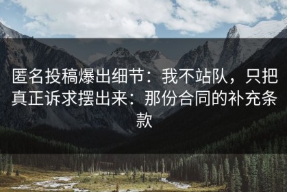 匿名投稿爆出细节：我不站队，只把真正诉求摆出来：那份合同的补充条款