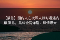 【紧急】圈内人在夜深人静时遭遇内幕 窒息，黑料全网炸锅，详情曝光
