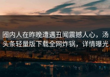 圈内人在昨晚遭遇丑闻震撼人心，汤头条轻量版下载全网炸锅，详情曝光