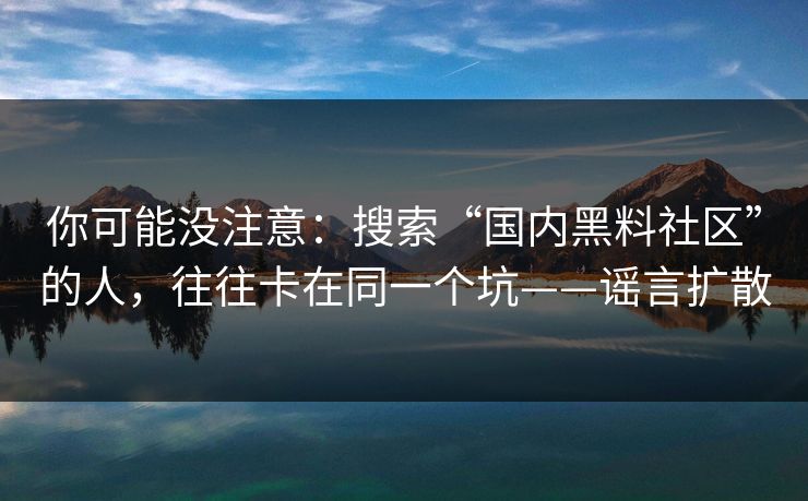 你可能没注意：搜索“国内黑料社区”的人，往往卡在同一个坑——谣言扩散
