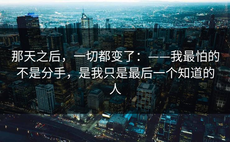 那天之后，一切都变了：——我最怕的不是分手，是我只是最后一个知道的人